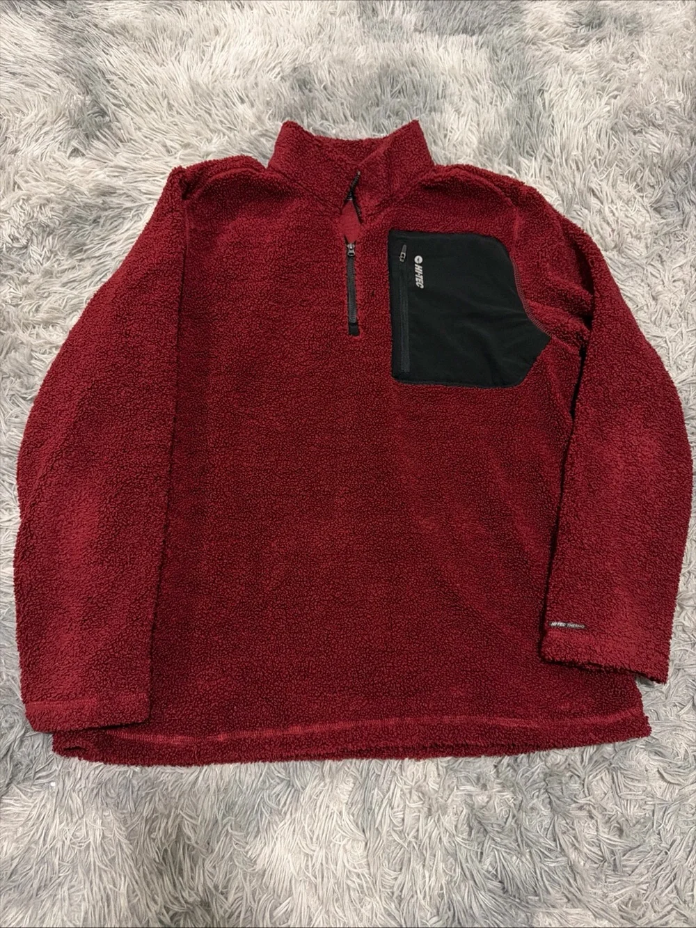 HI TEC Mens Thermo Fleece 1/4 Pullover Sweater Mens Large Red Outdoor Jacket